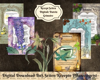 Buch der Schatten Seiten / Rezept Seiten Pflanzengeist / Digital Download / für dein BoS oder Grimoire /  druckbare Seiten im A4 Format