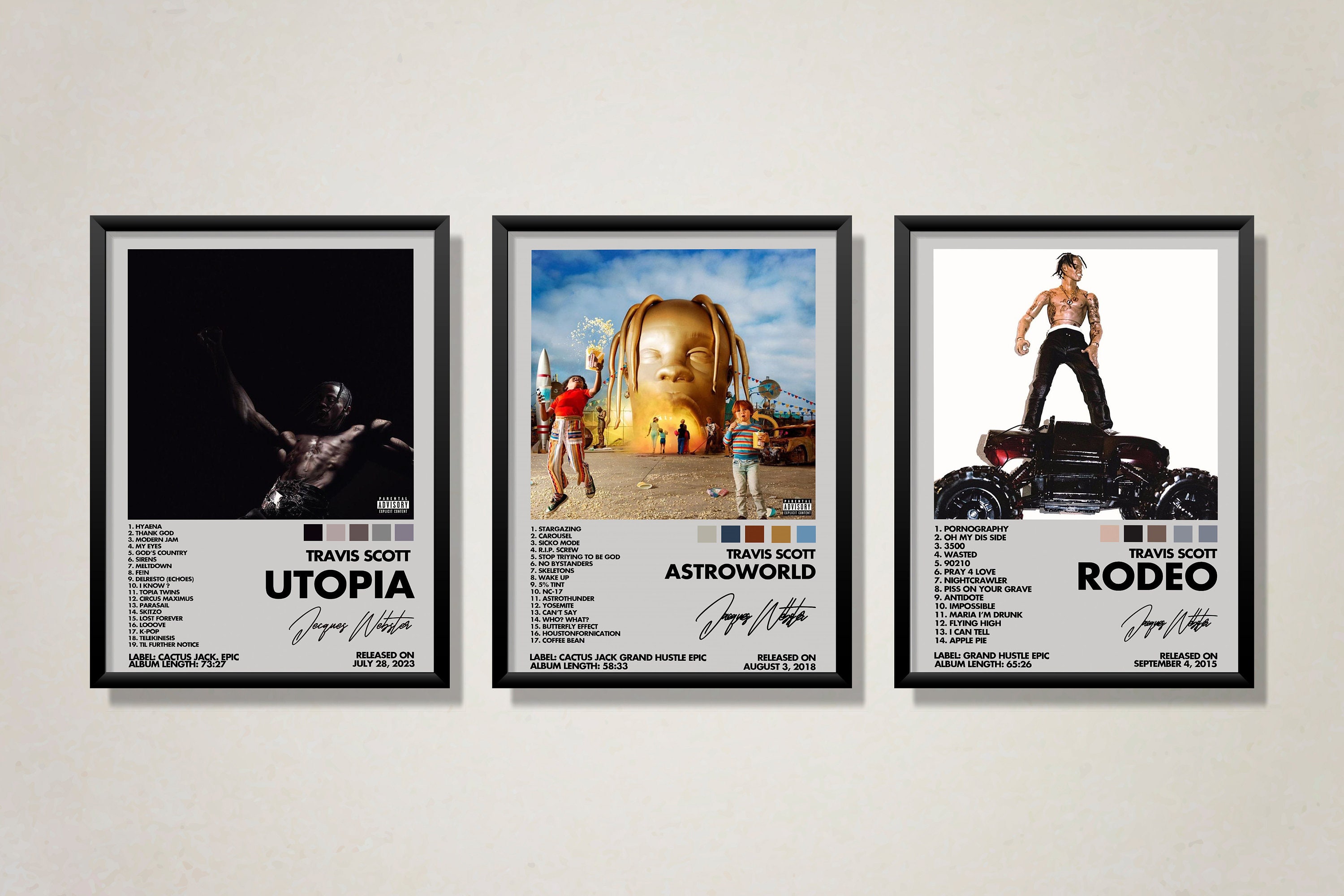 Travis Scott Set of 3 Hypebeast Minimalist Album Poster Instant Download ,  Astroworld Tracklist Album Poster, Utopia Album Poster Decor 