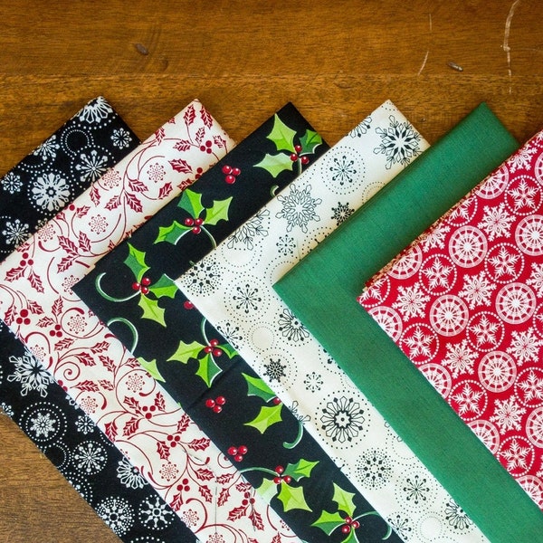 Bold Christmas Prints, Fat Quarter Bundles of 6, Christmas Fabric, DIY Crafting, Mask Fabric, Sewing, Quilt Fabric, Christmas Fat Quarters