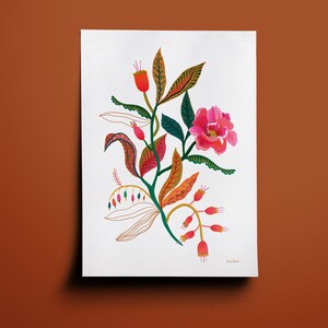 Boho Peony flower illustration, Botanical Wall Art - Floral home decor, pink boho flowers