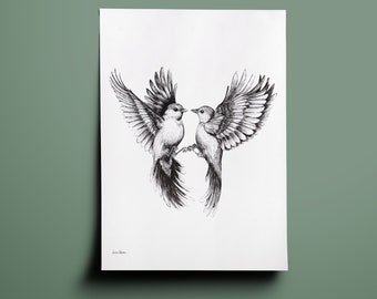Flying Birds Art print - Realistic Bird drawing