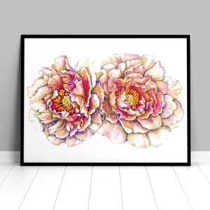 Pink Peony Print Floral illustration Wall art image 1