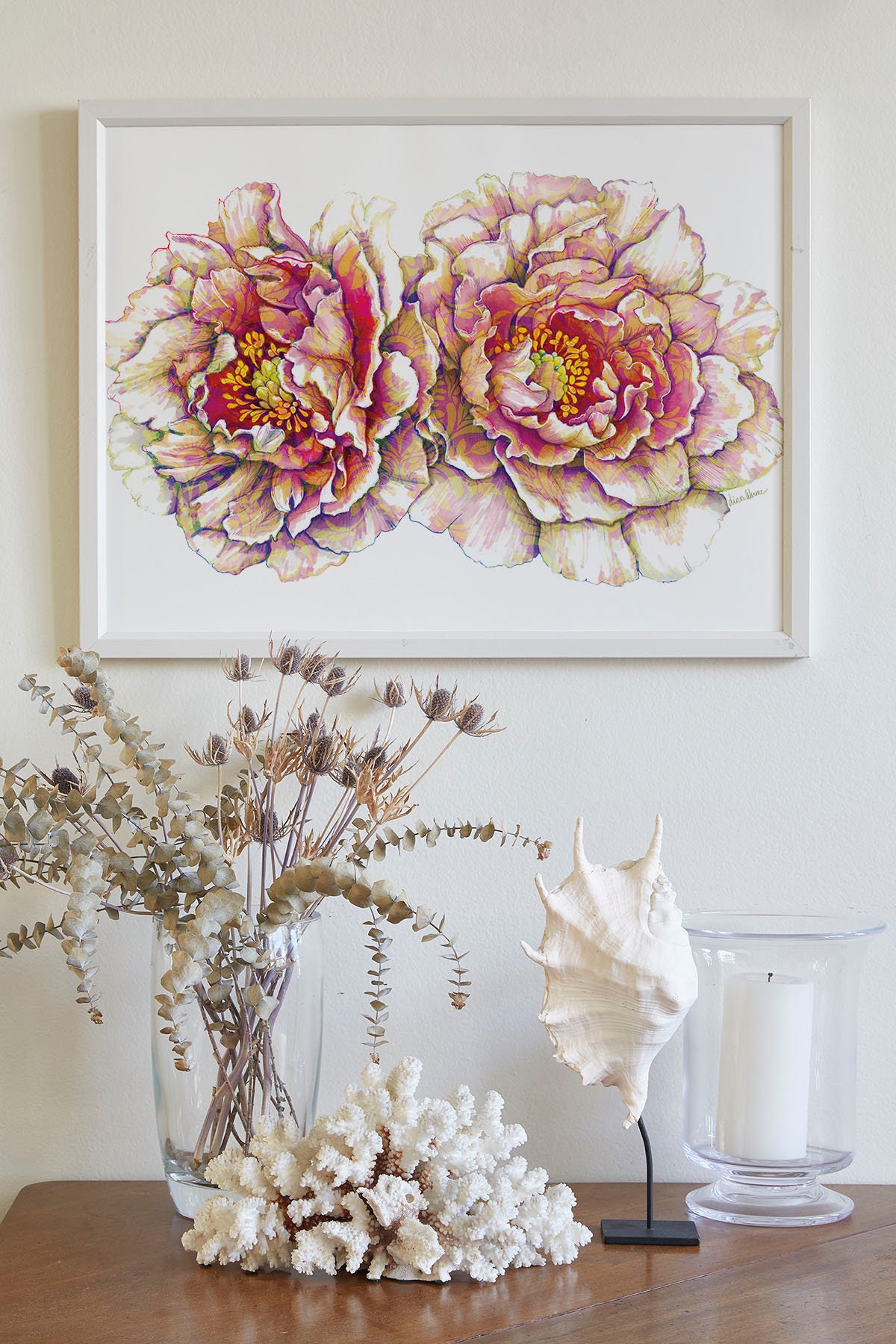 Pink Peony Print Floral Illustration Wall Art - Etsy