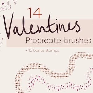 Valentines Procreate Brushes. hearts and arrows. 14 pattern brushes and 15 bonus stamps, valentines day image 1