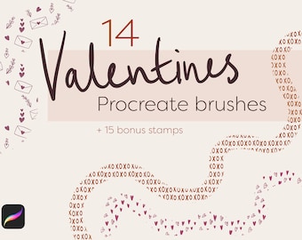 Valentines Procreate Brushes. 14 pattern brushes and 15 bonus stamps