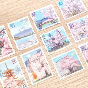 Sellos de flores de cerezo usados, para coleccionar, manualidades, decorar