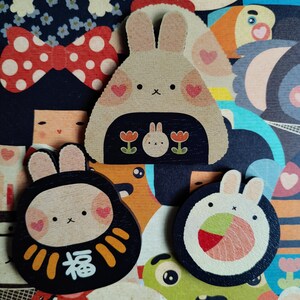 Kawaii bunny sushi onigiri daruma wooden pin - kawaii pins