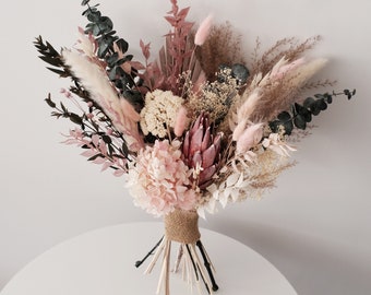 Osaka Dried Flower Bridal Bouquet, Modern Boho Wedding