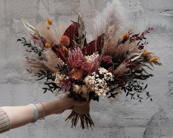 The Autumn-Terracotta Rust Bridal Bouquet, Neutral Boho Wedding Flowers, Burnt Orange Pampas Grass, Desert Wedding -