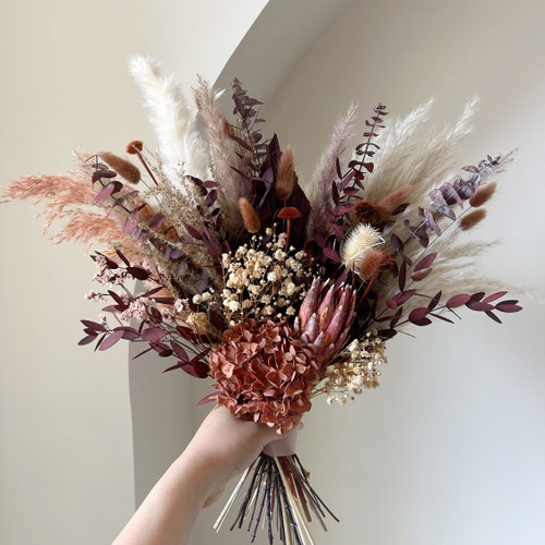 Hermosa Boho Bridal Bouquet | Vintage Dried Flower Arrangement | Rustic Neutral Pampas Decor | Handmade Preserved Flowers