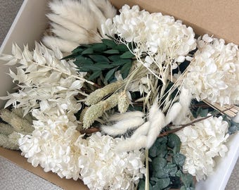 DIY Dried Flower Kit | White Green Boho Bouquets, Boutonnieres (8 Pieces)