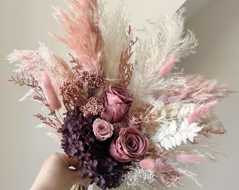 Bridal bouquet - Carmine | Boho boutonnière | Preserved flowers | Dried flowers | Boho Wedding