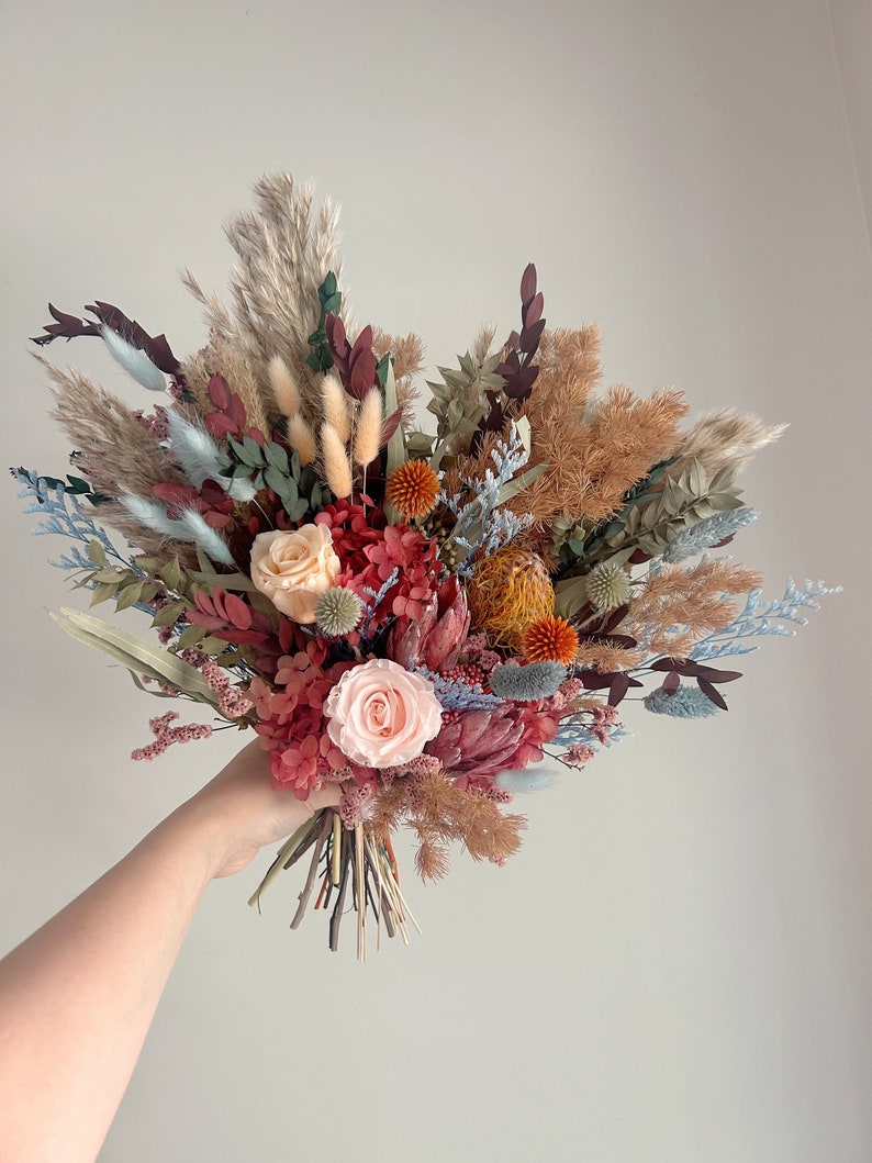 Lilac Purple Dried Flower Bouquet, Boho Wedding Flowers, Lavender ...