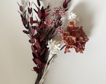 Moody Burgundy Wedding Flowers, Fall Dried Floral Bunch, Rustic Table Centerpiece, Wine Red & Cream Decor, Mini Bridesmaid Bouquet