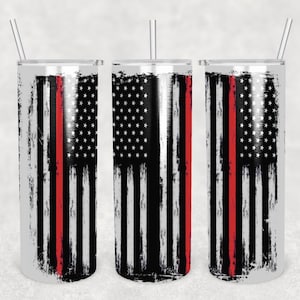 American Flag Thin Line - 2X Designs - Red Line - Fire Fighter - 20oz Sublimation Tumbler - Custom - Digital Design - Wrap