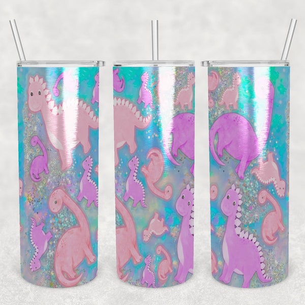 Kid's Dinosaur - 2X Designs - Pink/Purple - Glitter - Rainbow - 20oz Sublimation Tumbler - Custom - Digital Design - Wrap