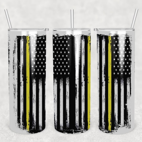 American Flag Thin Line - 2X Designs - Yellow Line - Tow Truck Driver - 20oz Sublimation Tumbler - Custom - Digital Design - Wrap