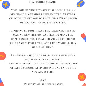 Carta personalizada para el primer día de clases / Plantilla imprimible para padres o tutores / Editable en Canva