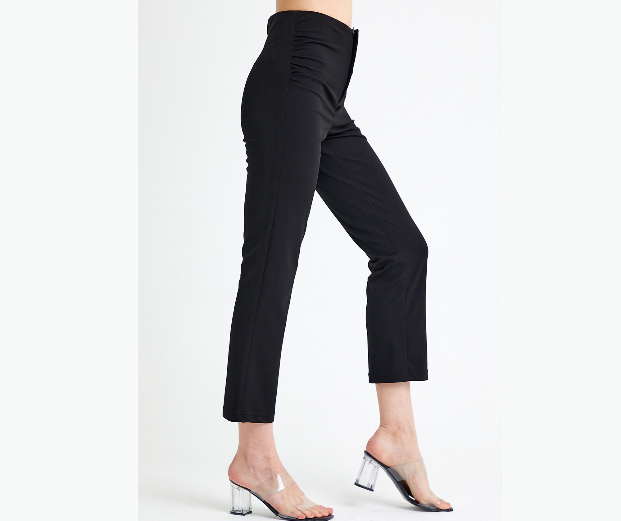 Women's Black Crop Capri Trouser With Zipper Etsy