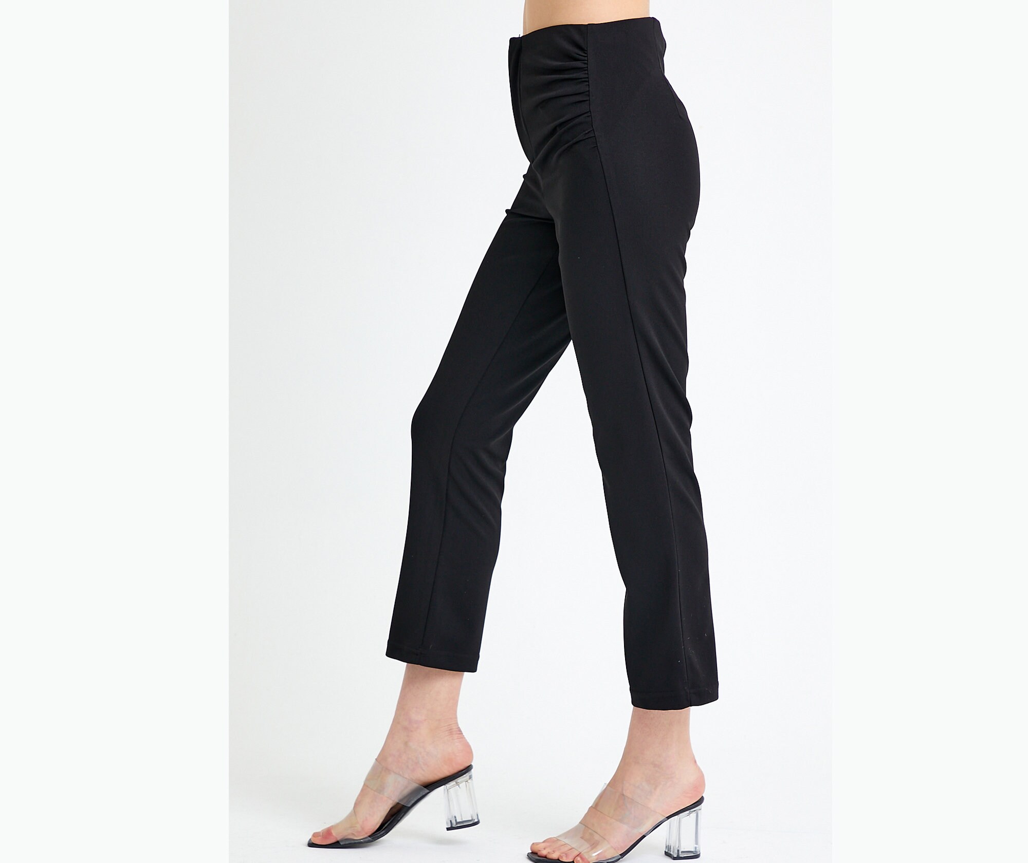 Women's Black Crop Capri Trouser With Zipper Etsy