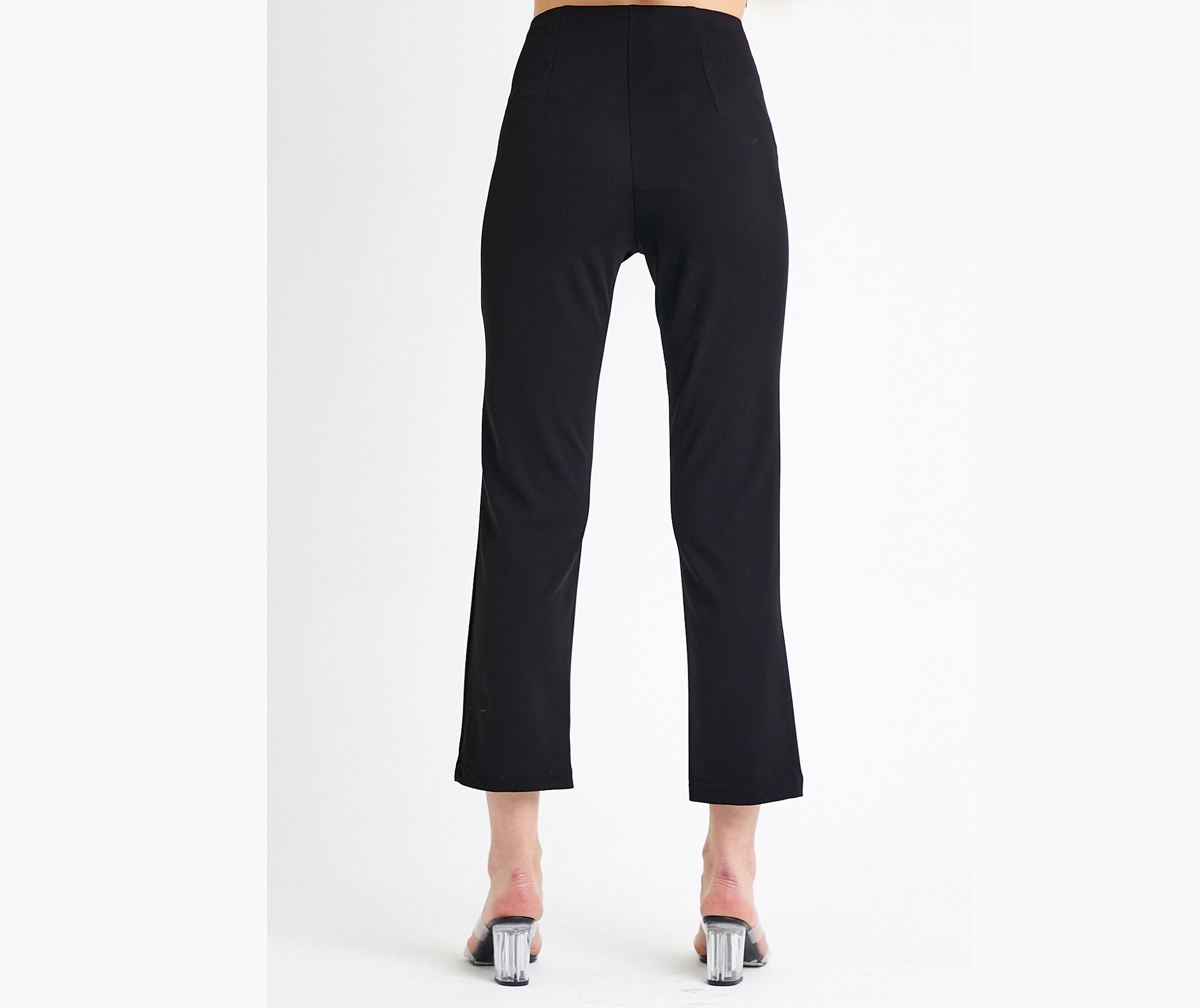 Women's Black Crop Capri Trouser With Zipper Etsy
