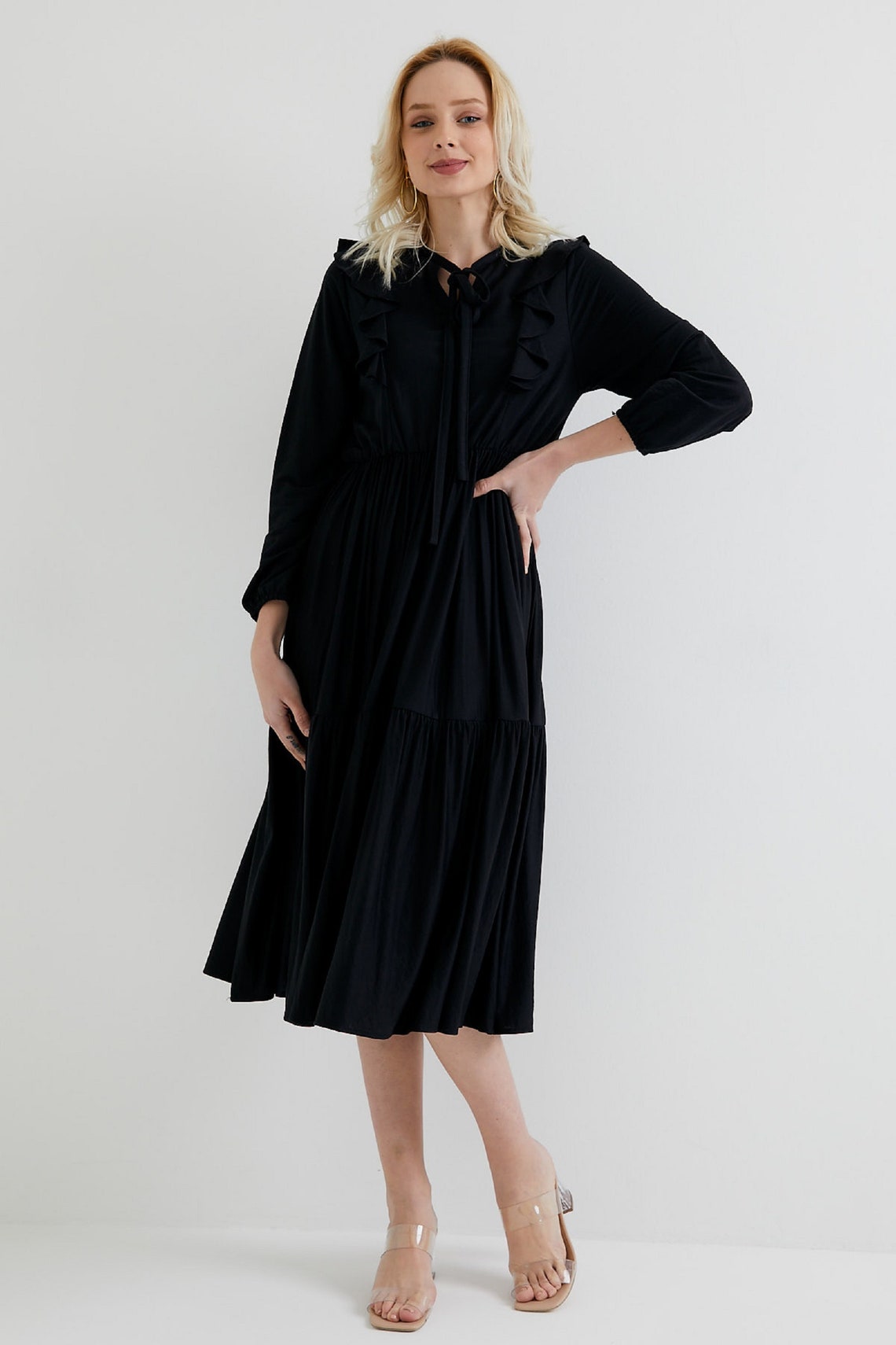 Womens Black Dress Black dress Long Black Dress Midi | Etsy