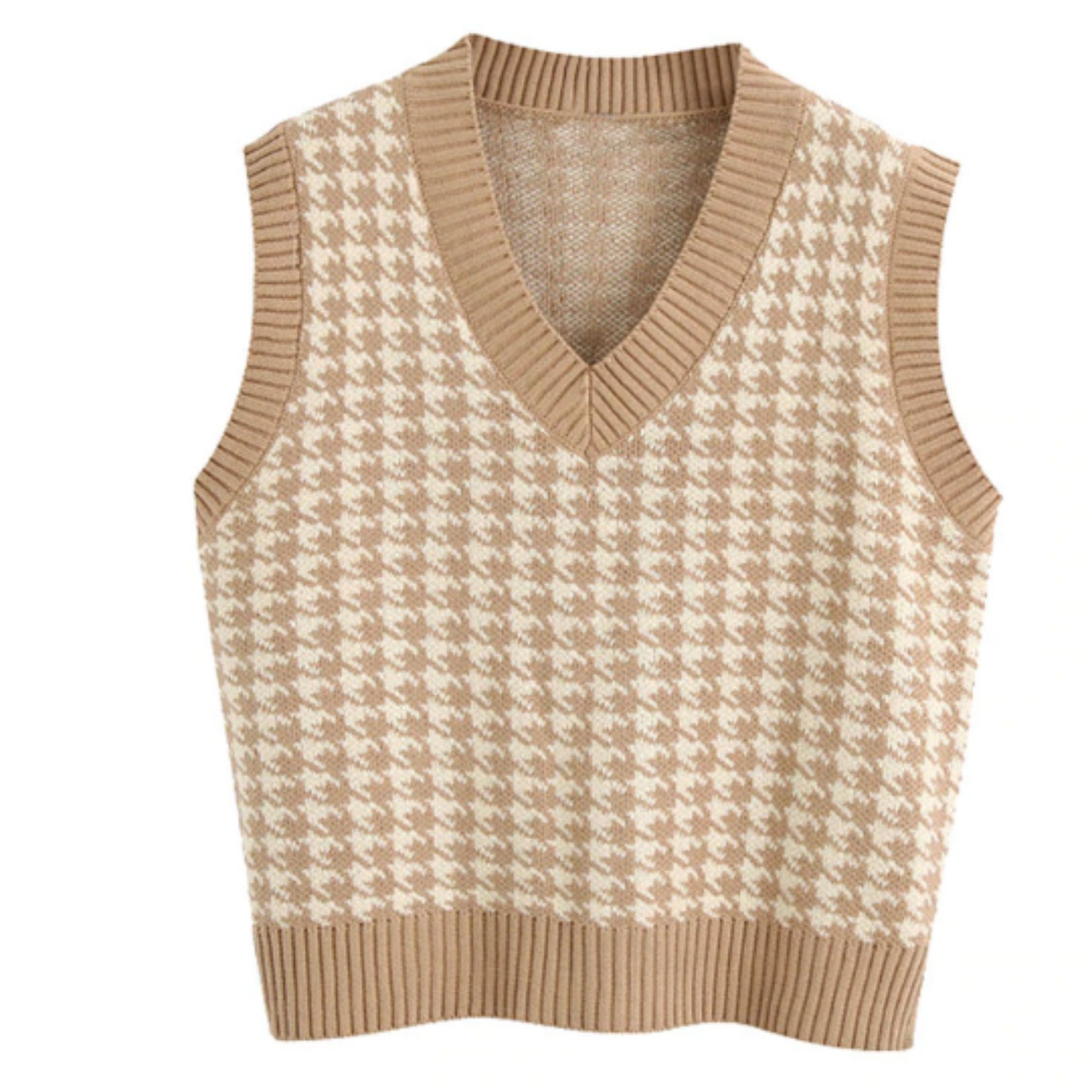 Houndstooth Loose Knitted Vest Sweater V Neck Sleeveless Side | Etsy