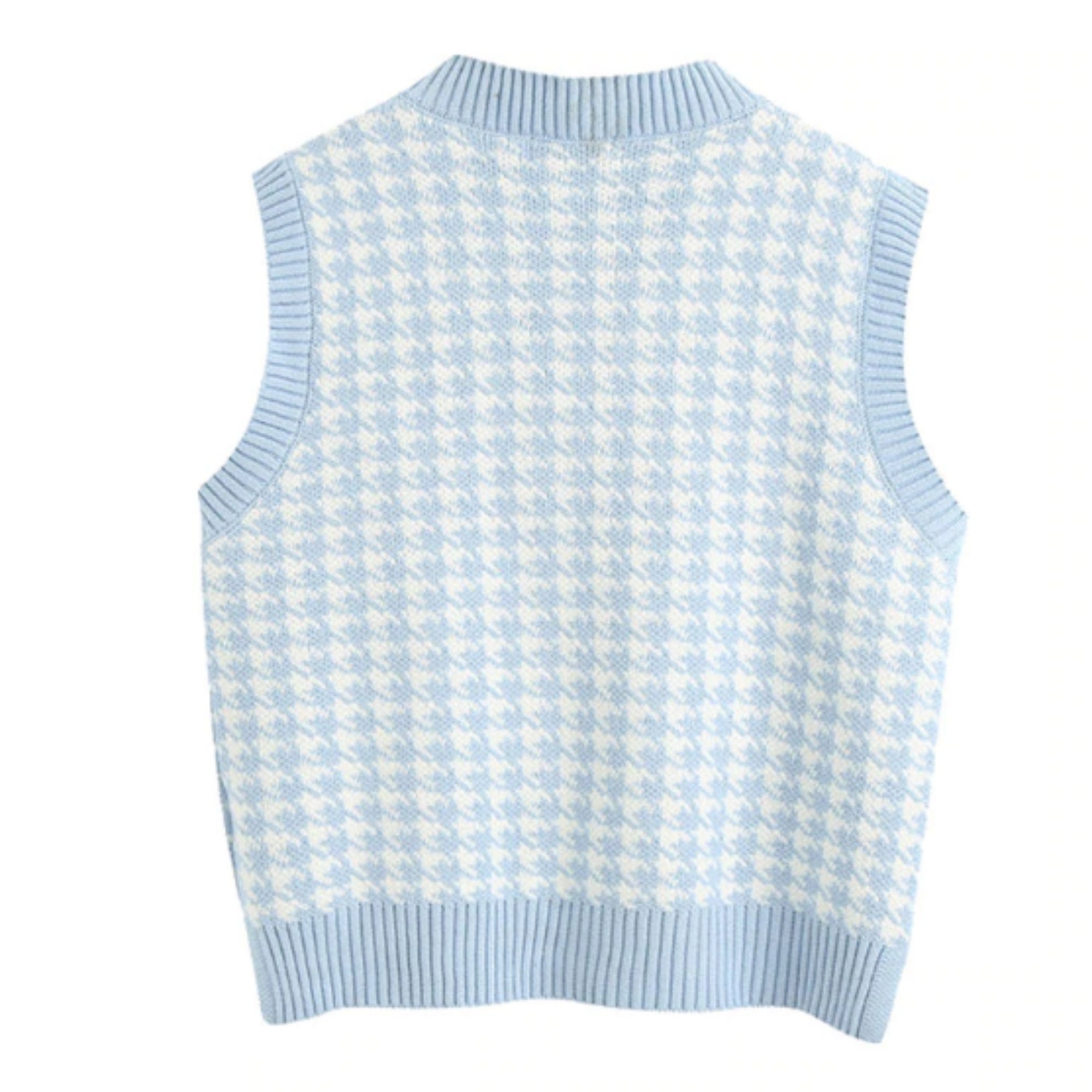 Houndstooth Loose Knitted Vest Sweater V Neck Sleeveless Side Etsy