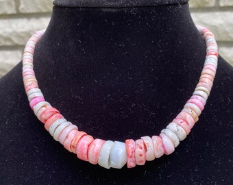 16 Vintage Coral Necklace Colorful Graduated Discs with Barrel Clasp