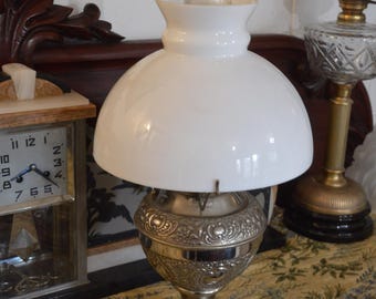 A Delightful Nickel over Brass Miller Juno Repousse Oil Lamp
