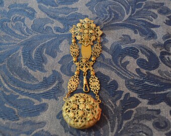 A Victorian Era Brass Fob Watch Chatelaine