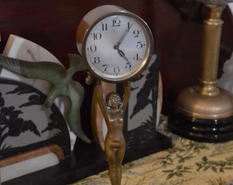 A Very Rare and Stunning Art Deco Era Bronze Diana/Nude Lady Clock