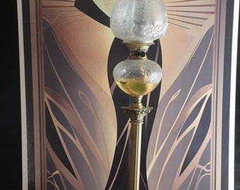 Victorian Era Brass and Glass Banquet Oil Lamp