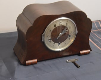 An Art Deco Era Walnut Timber Cased Mantle Clock