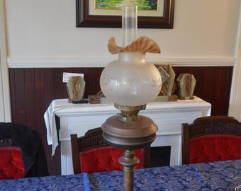 An Antique Brass and Glass Duplex Banquet Lamp