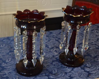 A Pair of Ruby Red Lustre Vases