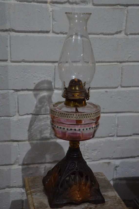 A 19th Century Cast Iron and Glass Oil Lamp Etsy