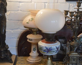 A Victorian Era Hand Painted Oil Lamp