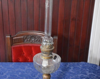 A 19th Century French Brass Columned Oil Lamp