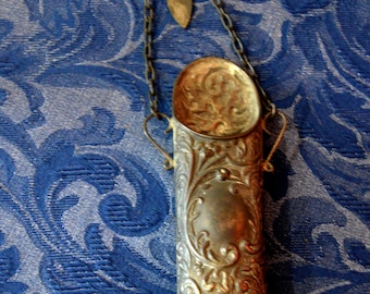 A Victorian Embossed Metal Glasses Chatelaine