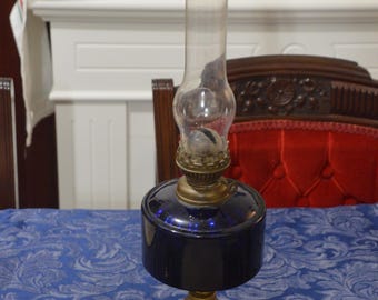 A Cobalt Blue Antique French Oil Lamp