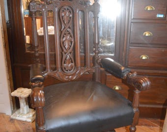 An Antique Solid Oak Jacobean Throne Chair