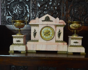 A Stunning Pink Marble 19th Century French Clock and Garnitures