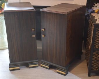 A Pair of Art Deco 1930's Walnut Bedside Tables
