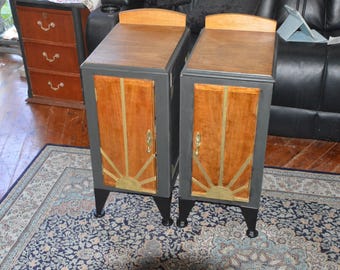 A Pair of Art Deco Oak Bedside Tables