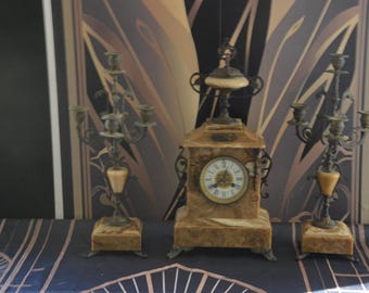Antique French Marble Clock Set