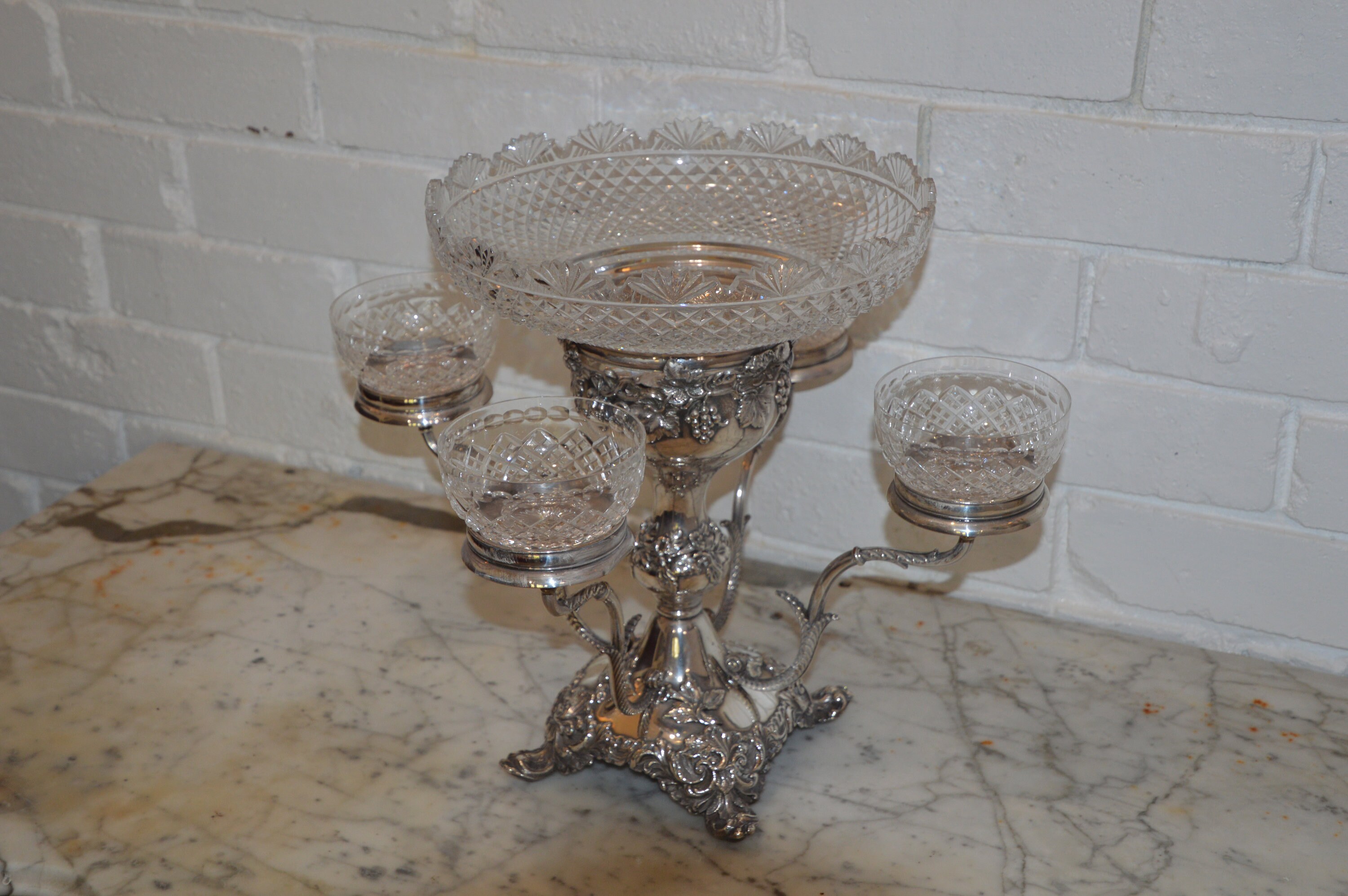 A Stunning Antique EPNS and Cut Crystal Table Centrepiece Etsy