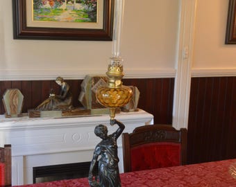 A Magnificent French Solid Bronze Diana Huntress Oil Lamp