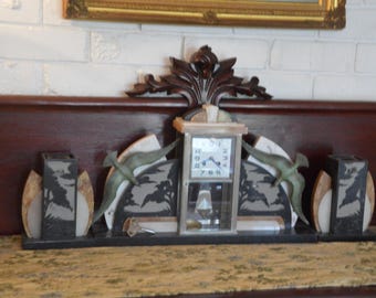 A Stunning French Art Nouveau Marble Clock and Garnitures