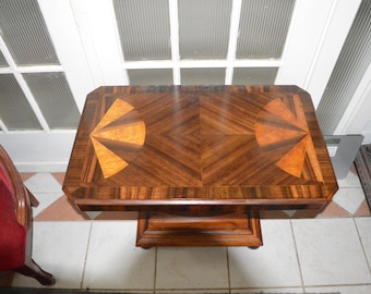 A 1930'S Art Deco Maple and Walnut Veneer "U" Based End Table